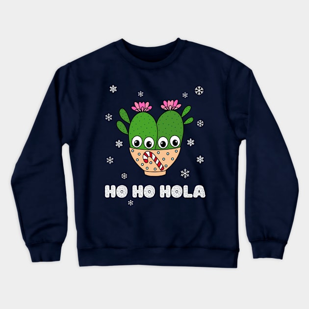 Ho Ho Hola - Cacti Couple In Christmas Candy Cane Bowl Crewneck Sweatshirt by DreamCactus